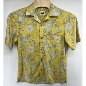 Davids Wear Hawaiian Camp Shirt Yellow Beige Monkeys Floral Mens Medium S/S